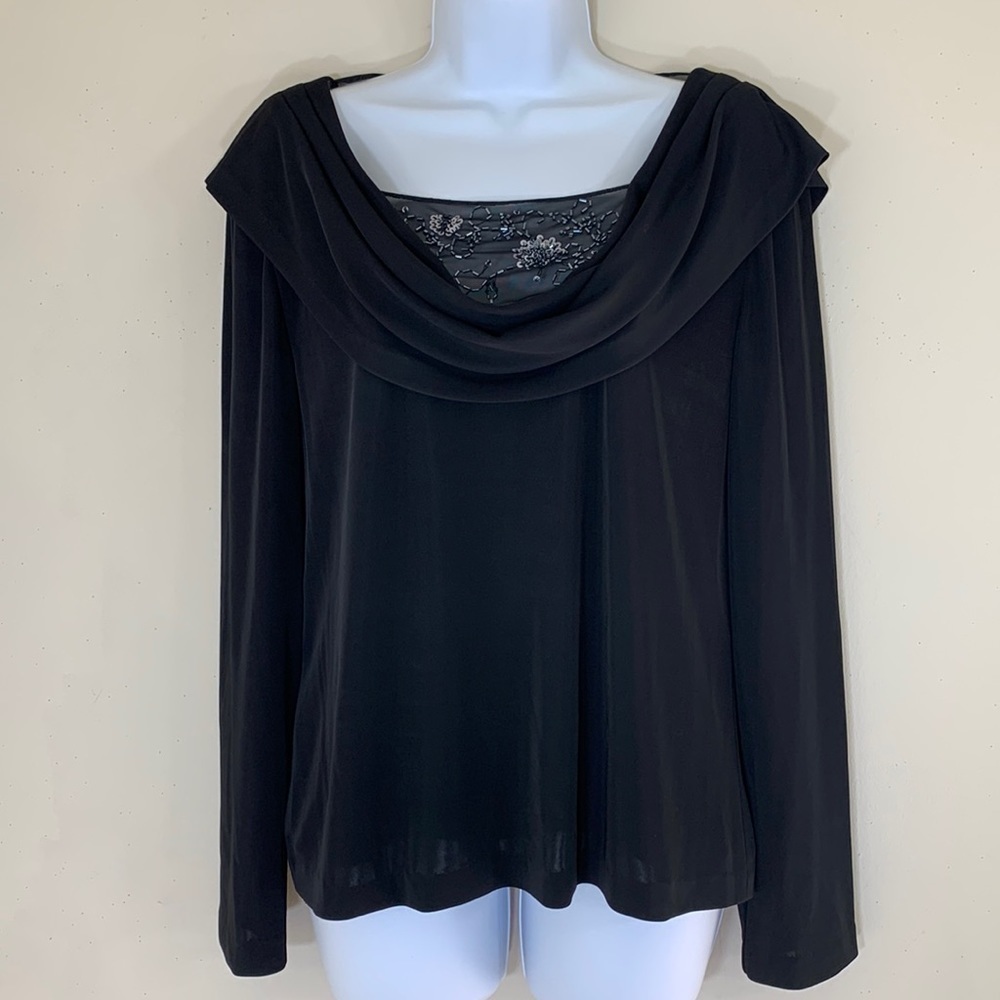 NEW! Patra Jewel Embellished Cowl Neck Matt Jersey Layered Blouse. XL.